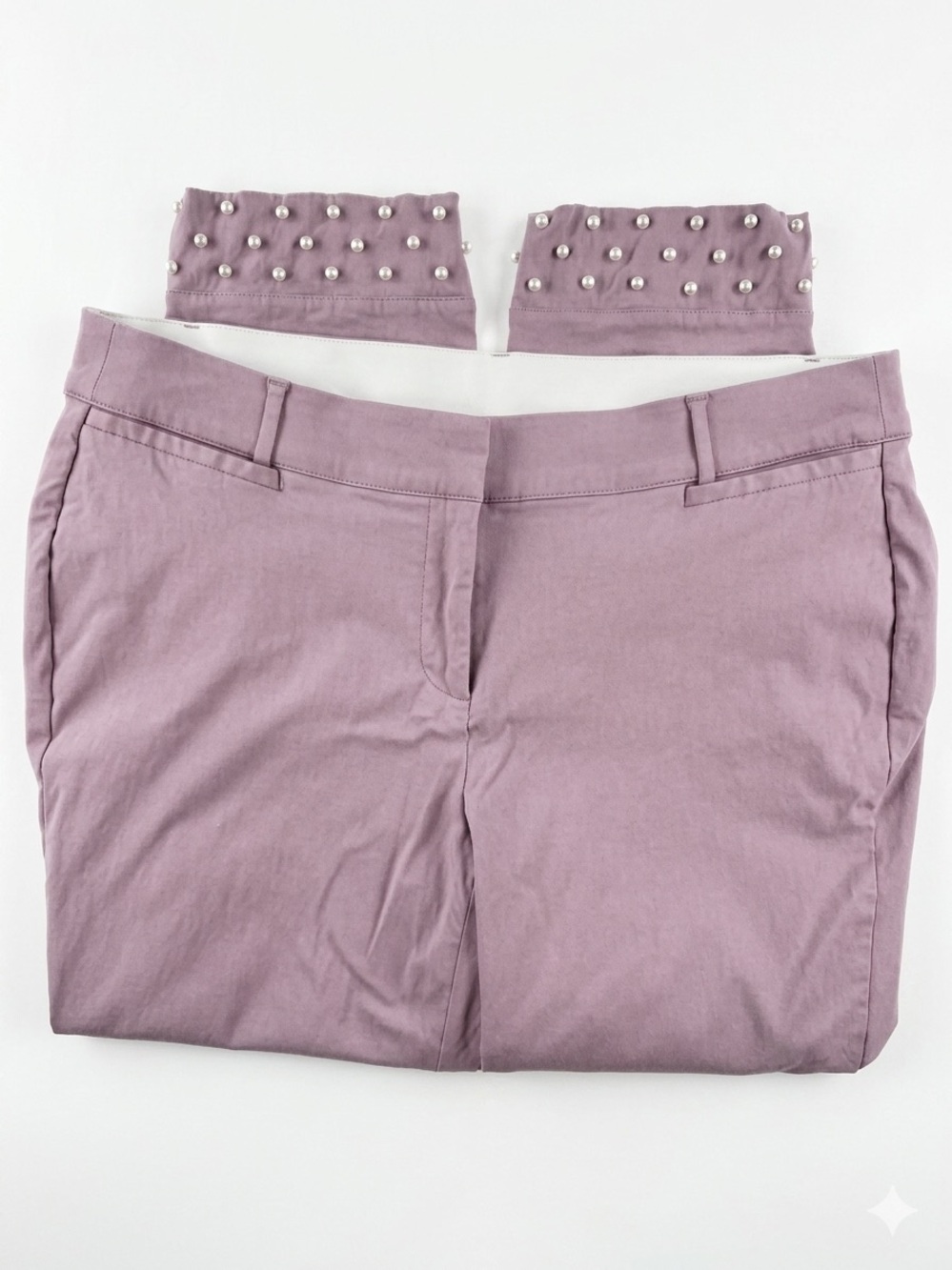 Lane Bryant Mauve Purple Straight Leg Pants with Pearl Cuff Accents
